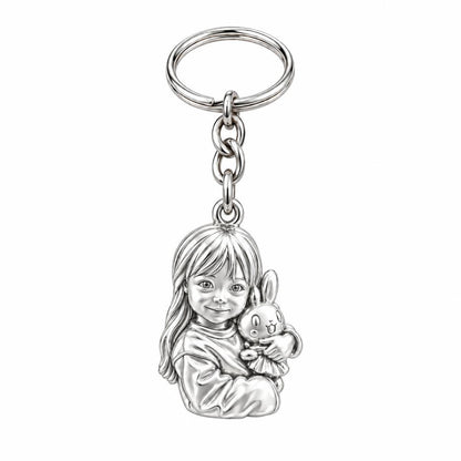 Little One with Bunny Charm Keychain – silver, front view