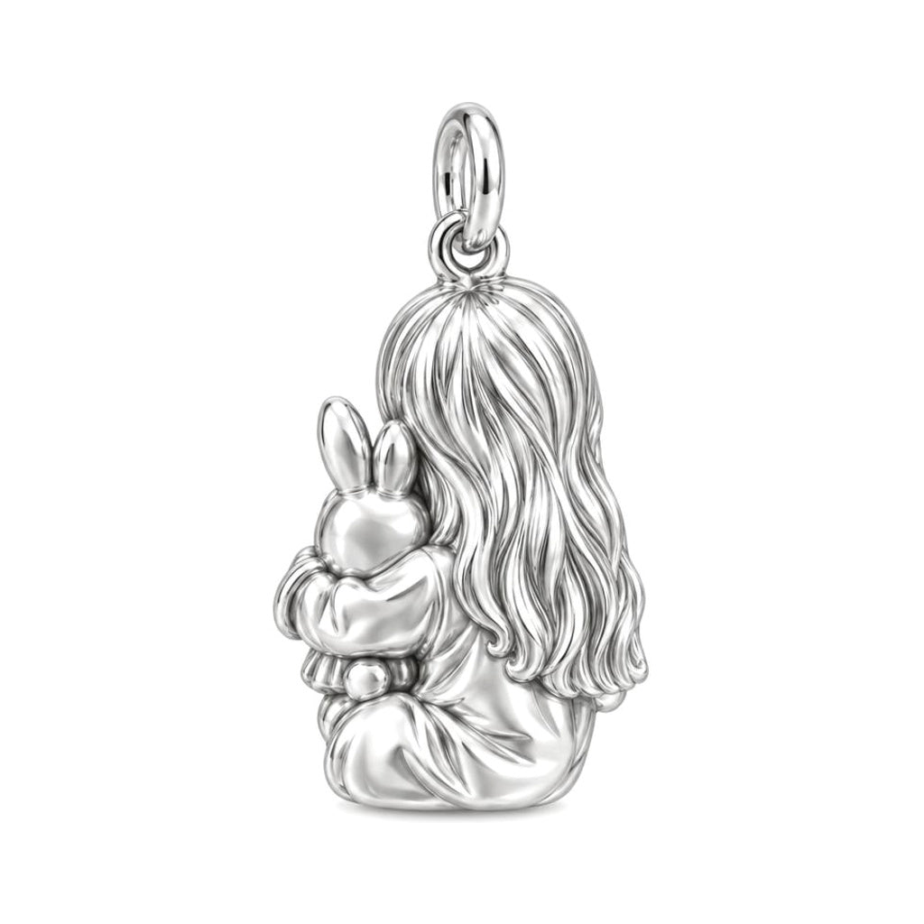 Little One with Bunny Charm Keychain – back of the charm, engraving area
