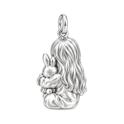 Little One with Bunny Charm Keychain – back of the charm, engraving area