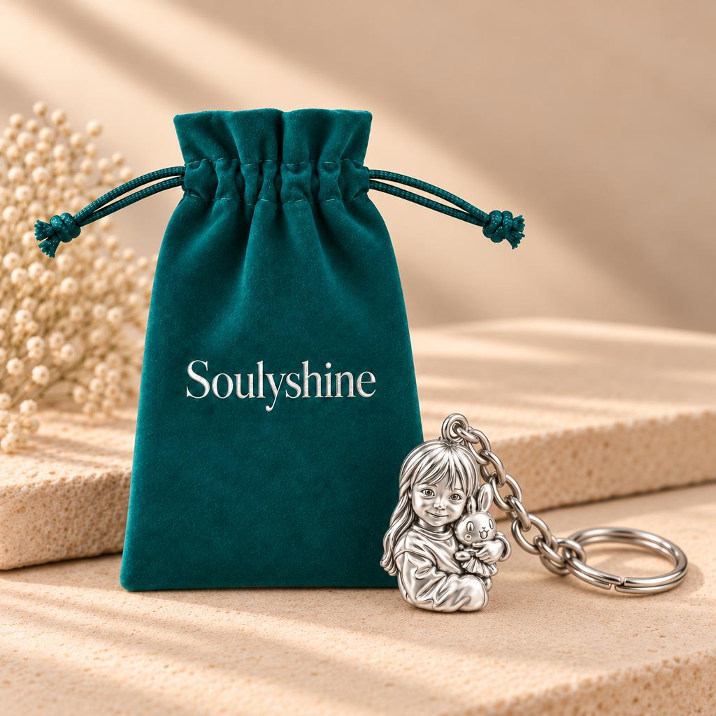 Little One with Bunny Charm Keychain – Soulyshine velvet gift pouch