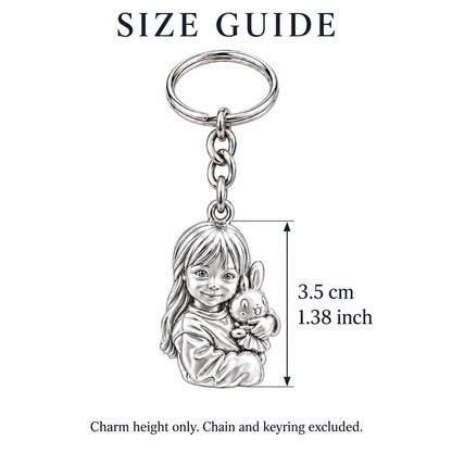 Little One with Bunny Charm Keychain – size guide, 3.5 cm (1.38 in) charm, chain and keyring excluded