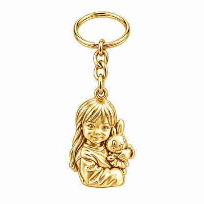Little One with Bunny Charm Keychain – 18K gold, front view