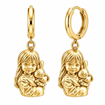 Little One with Bunny Huggie Charm Earrings – 18K gold, front view