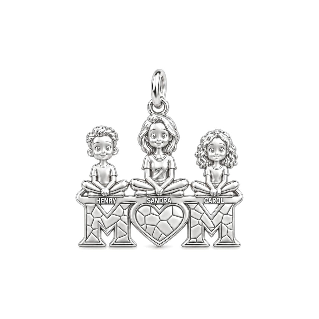 Little Ones Atop Mom Charm Bracelet – Personalized Mom Gift – silver plated 3 cm charm, front view