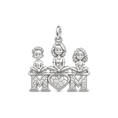Little Ones Atop Mom Charm Bracelet – Personalized Mom Gift – silver plated 3 cm charm, front view