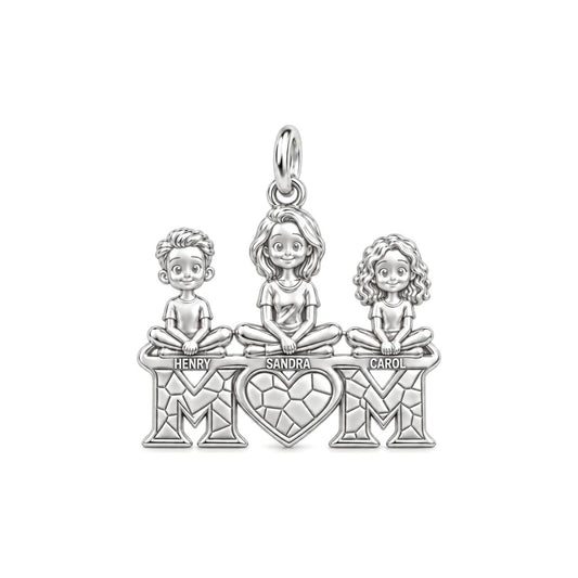 Little Ones Atop Mom Charm Bracelet – Personalized Mom Gift – silver plated 3 cm charm, front view