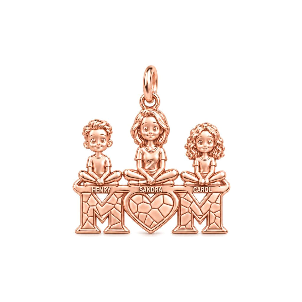 Little Ones Atop Mom Charm Bracelet – Personalized Mom Gift – rose gold 3 cm charm, front view