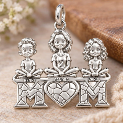 Little Ones Atop Mom Charm Bracelet – Personalized Mom Gift – macro detail of the charm