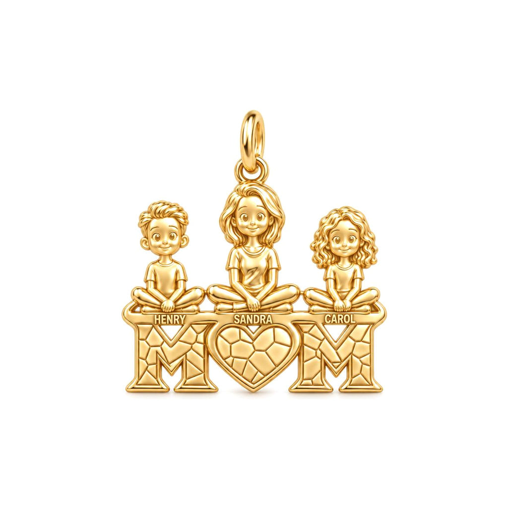 Little Ones Atop Mom Charm Bracelet – Personalized Mom Gift – 18K gold plated 3 cm charm, front view