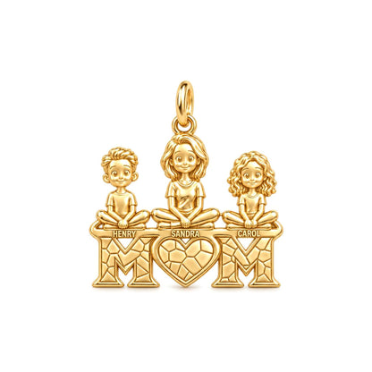 Little Ones Atop Mom Charm Bracelet – Personalized Mom Gift – 18K gold plated 3 cm charm, front view