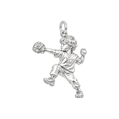 Little Pitcher Charm Bracelet – Personalized Sports Mom Gift – silver charm, front view