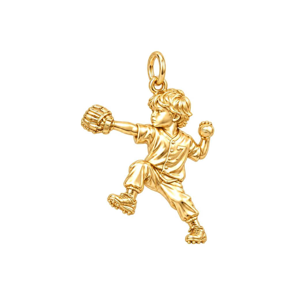 Little Pitcher Charm Bracelet – Personalized Sports Mom Gift – 18K gold charm, front view
