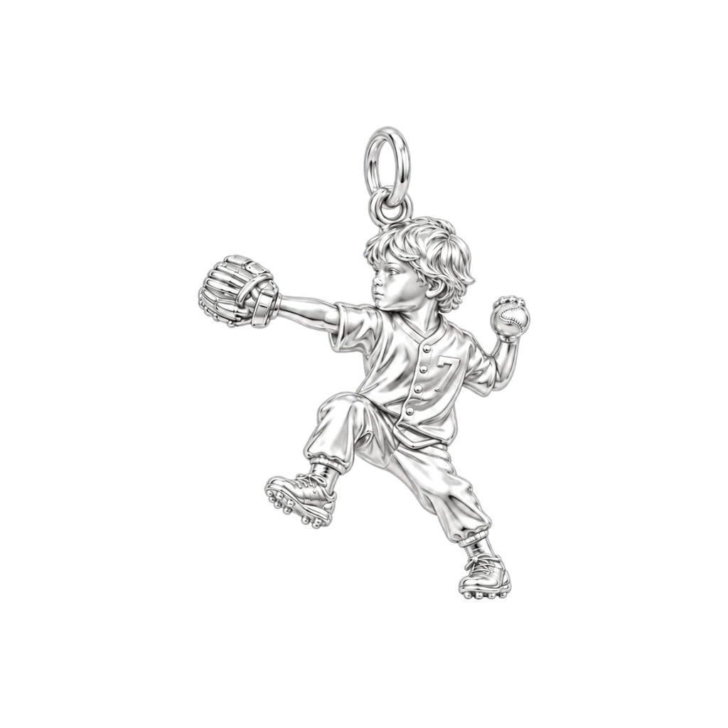 Little Pitcher Charm Bracelet – Personalized Sports Mom Gift – silver charm, front view