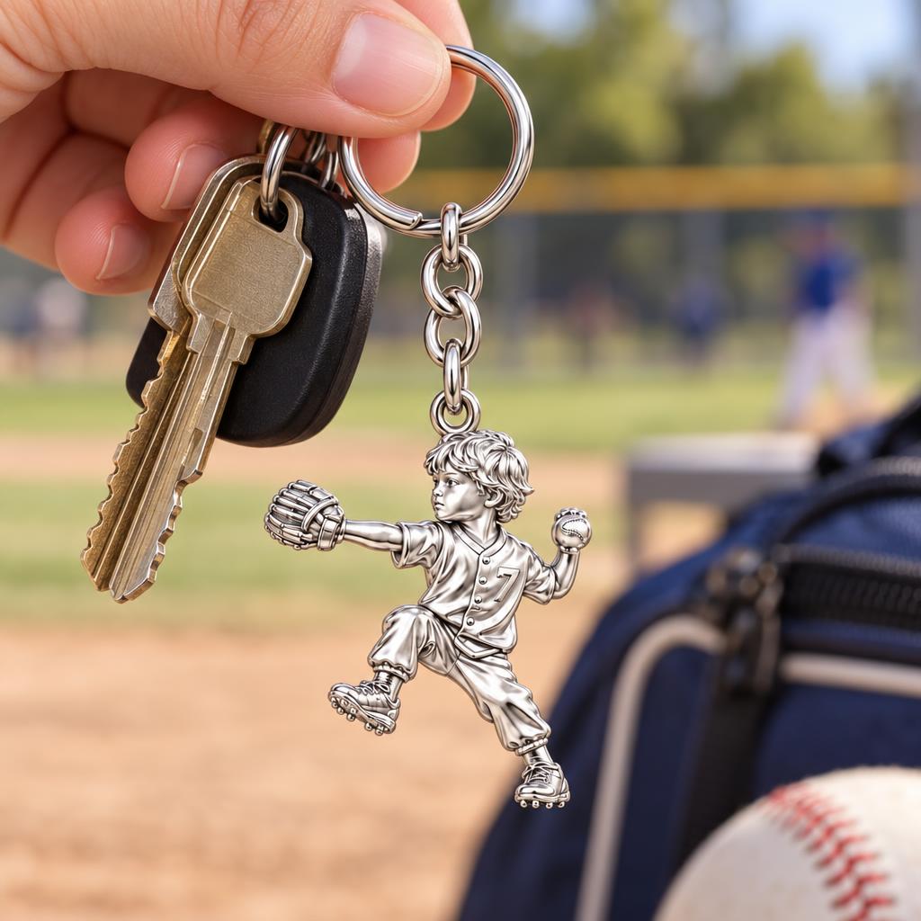 Little Pitcher in Motion Charm Keychain – worn / in use
