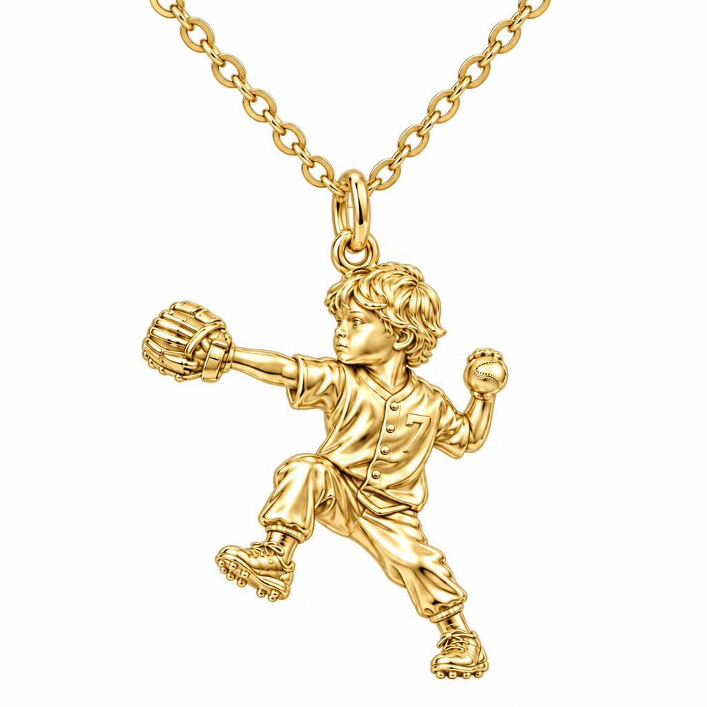 Little Pitcher in Motion Charm Necklace Set – 18K gold, front view