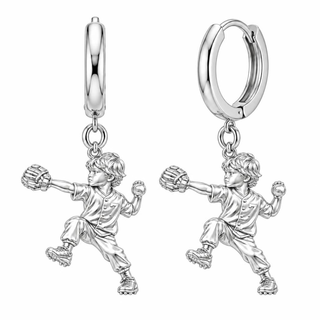 Little Pitcher in Motion Huggie Charm Earrings – silver, front view