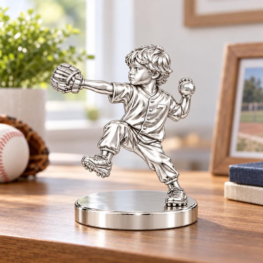 Little Pitcher in Motion Keepsake Plaque – worn / in use