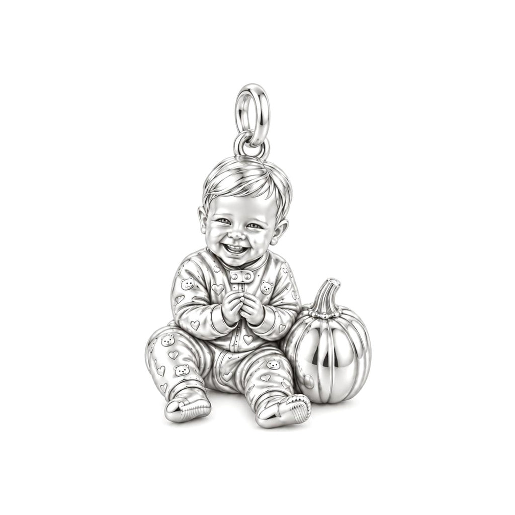Little Pumpkin Charm Bracelet – Personalized Mom Gift – silver charm, front view