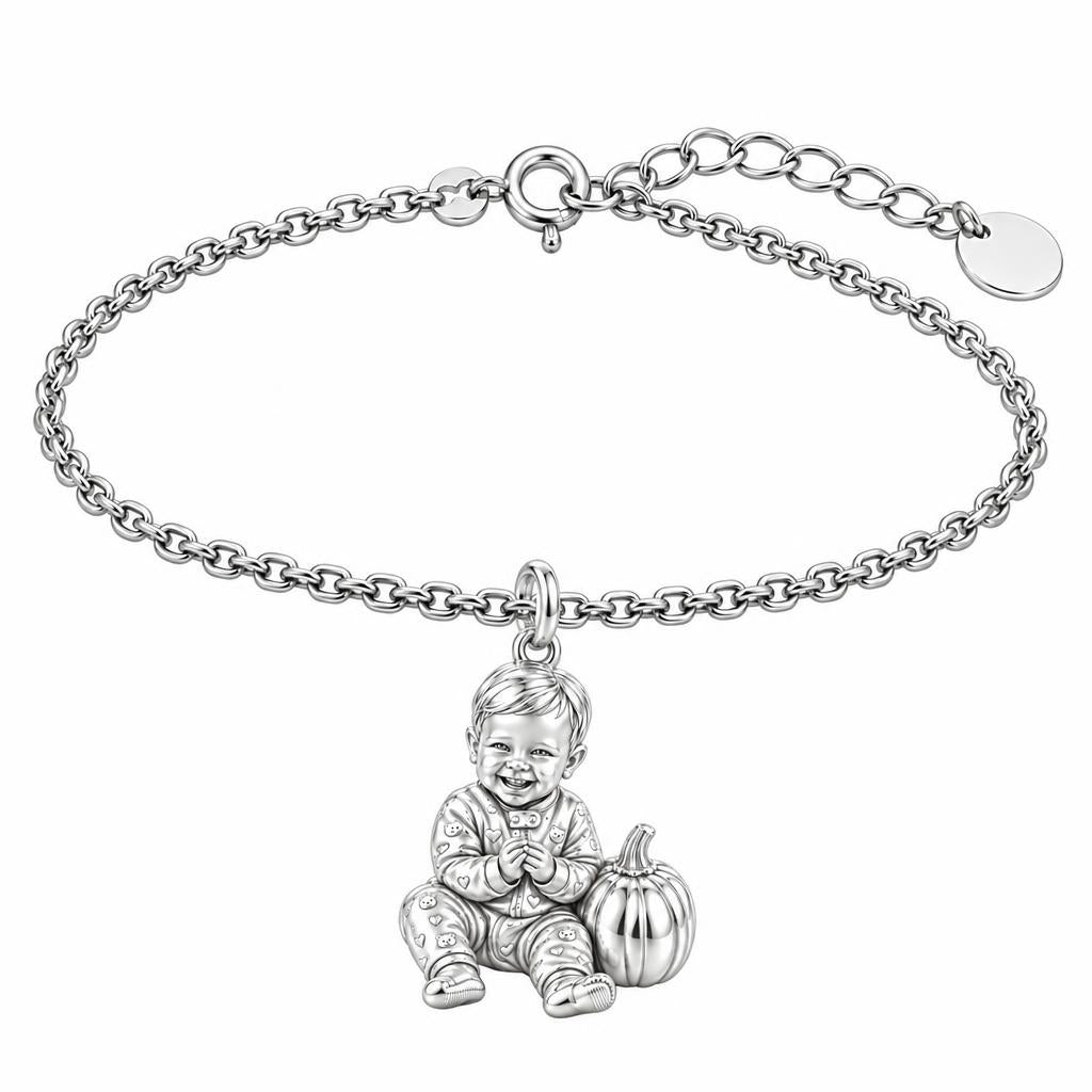 Little Pumpkin First Smiles Charm Bracelet Set – silver, front view