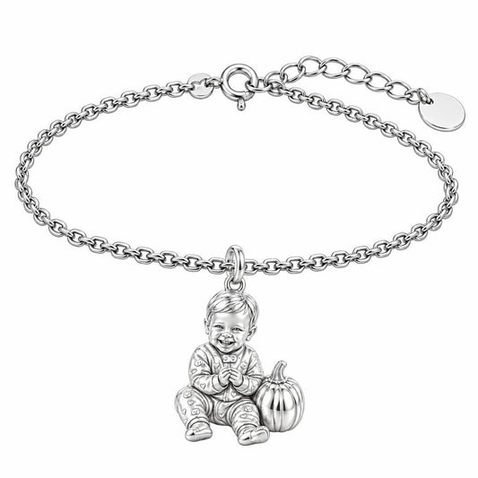 Little Pumpkin First Smiles Charm Bracelet Set – silver, front view