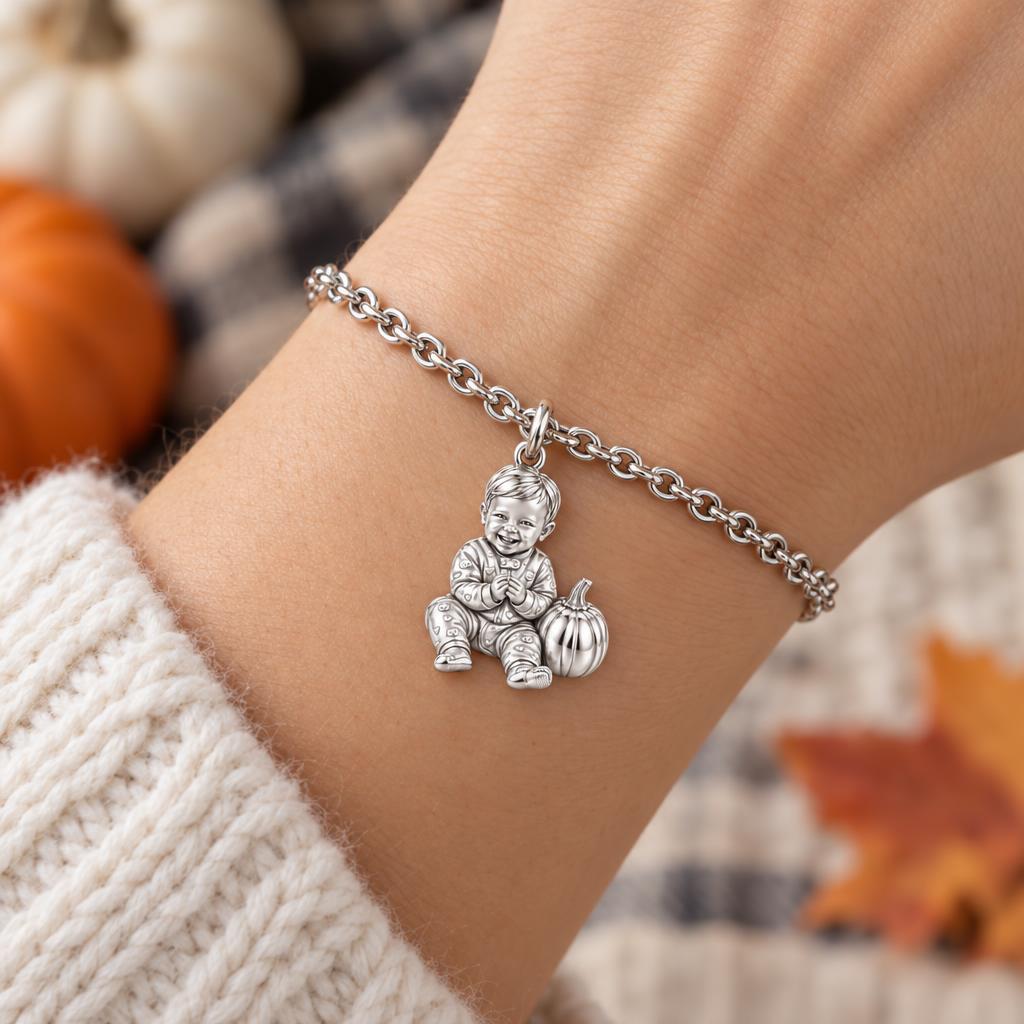 Little Pumpkin First Smiles Charm Bracelet Set – worn / in use