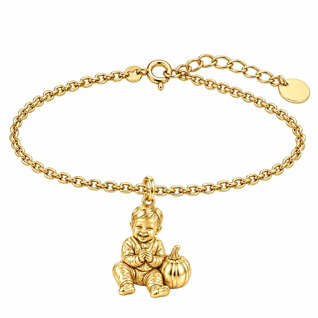 Little Pumpkin First Smiles Charm Bracelet Set – 18K gold, front view