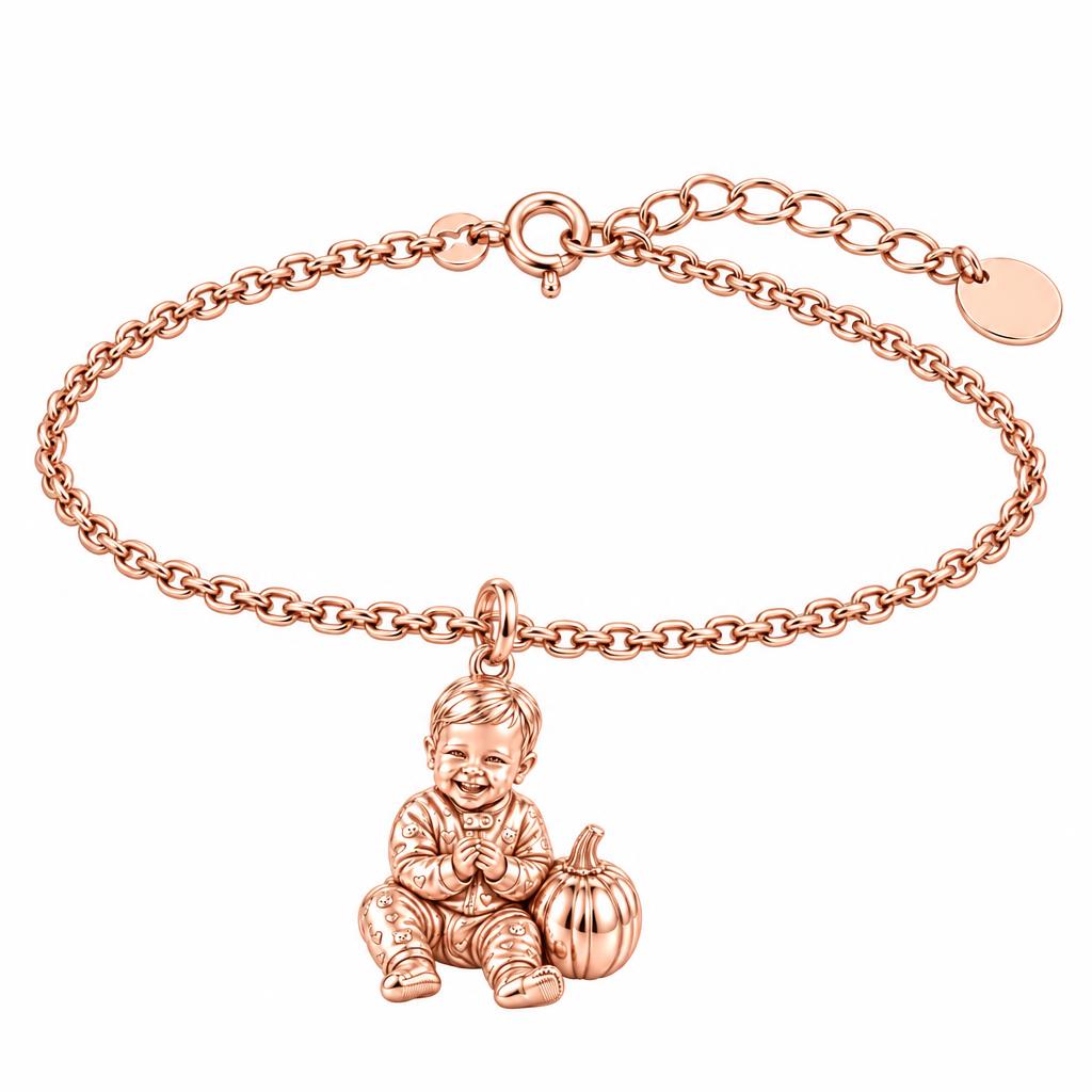 Little Pumpkin First Smiles Charm Bracelet Set – rose gold, front view