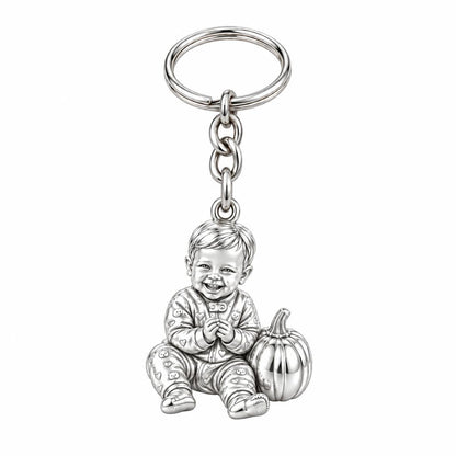 Little Pumpkin First Smiles Charm Keychain – silver, front view