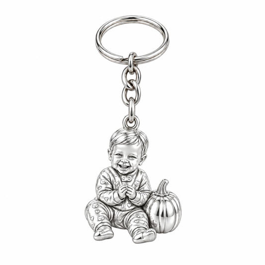 Little Pumpkin First Smiles Charm Keychain – silver, front view