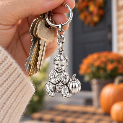 Little Pumpkin First Smiles Charm Keychain – worn / in use