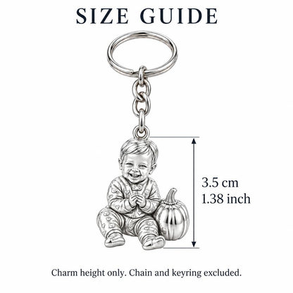 Little Pumpkin First Smiles Charm Keychain – size guide, 3.5 cm (1.38 in) charm, chain and keyring excluded