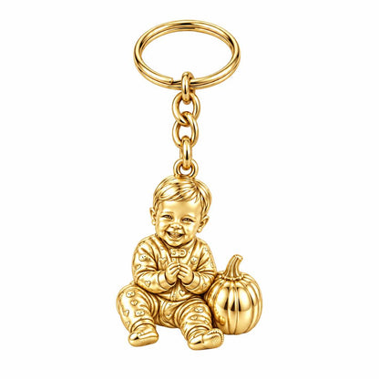 Little Pumpkin First Smiles Charm Keychain – 18K gold, front view