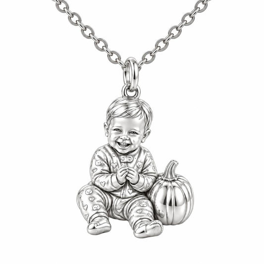 Little Pumpkin First Smiles Charm Necklace Set – silver, front view