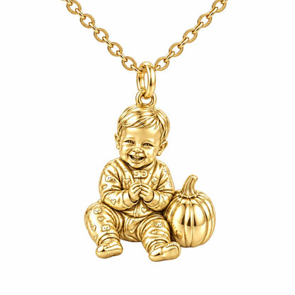 Little Pumpkin First Smiles Charm Necklace Set – 18K gold, front view