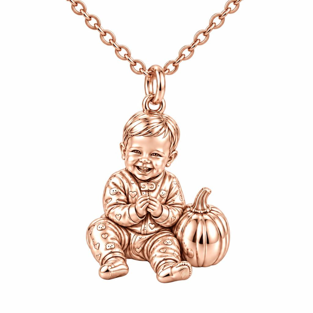 Little Pumpkin First Smiles Charm Necklace Set – rose gold, front view