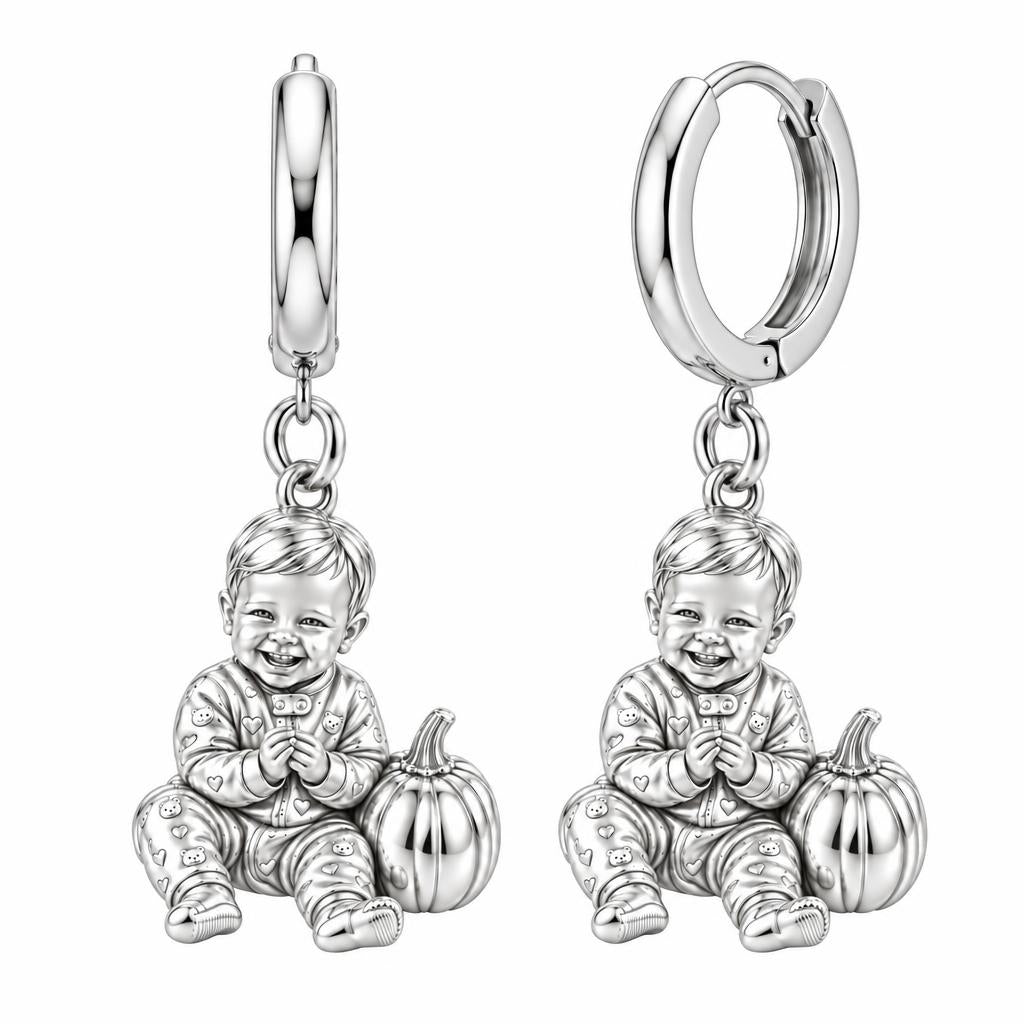 Little Pumpkin First Smiles Huggie Charm Earrings – silver, front view
