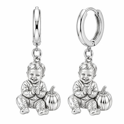 Little Pumpkin First Smiles Huggie Charm Earrings – silver, front view