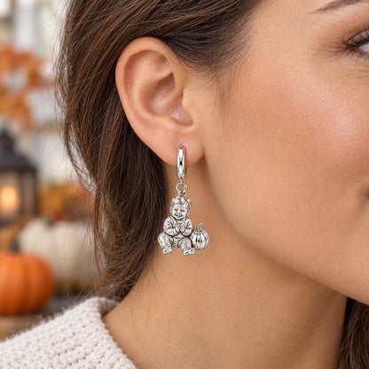 Little Pumpkin First Smiles Huggie Charm Earrings – worn / in use