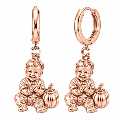 Little Pumpkin First Smiles Huggie Charm Earrings – rose gold, front view