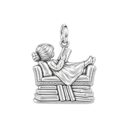 Little Reader on Book Stack Charm Bracelet Set – back of the charm, engraving area