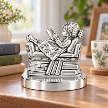 Little Reader on Book Stack Keepsake Plaque – worn / in use