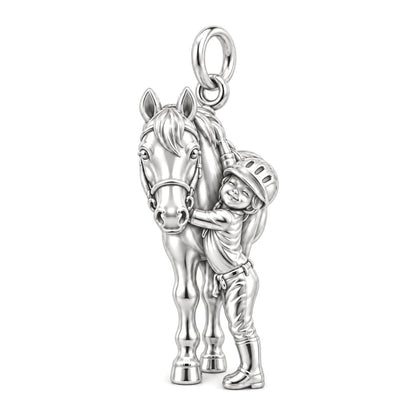 Little Rider Hug Charm Bracelet – Personalized Horse Mom Gift – silver charm, front view