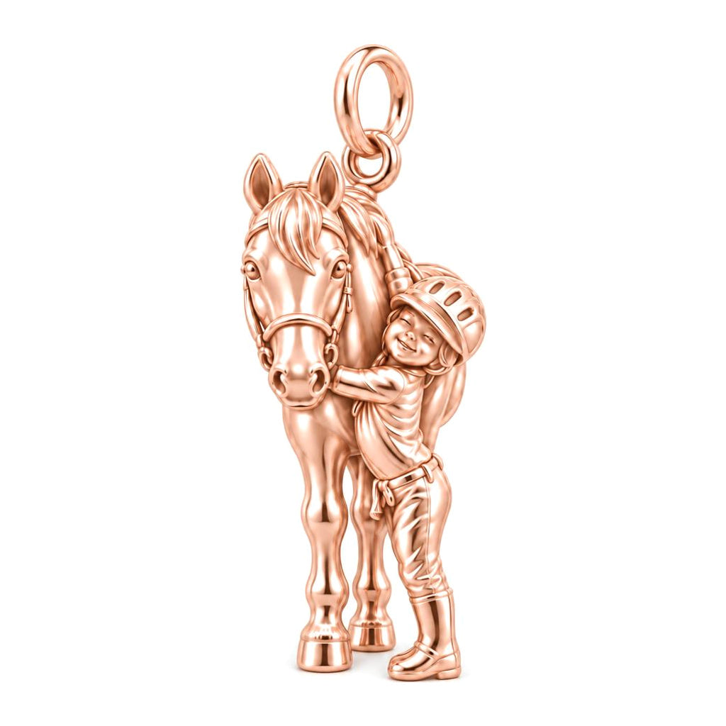 Little Rider Hug Charm Bracelet – Personalized Horse Mom Gift – rose gold charm, front view