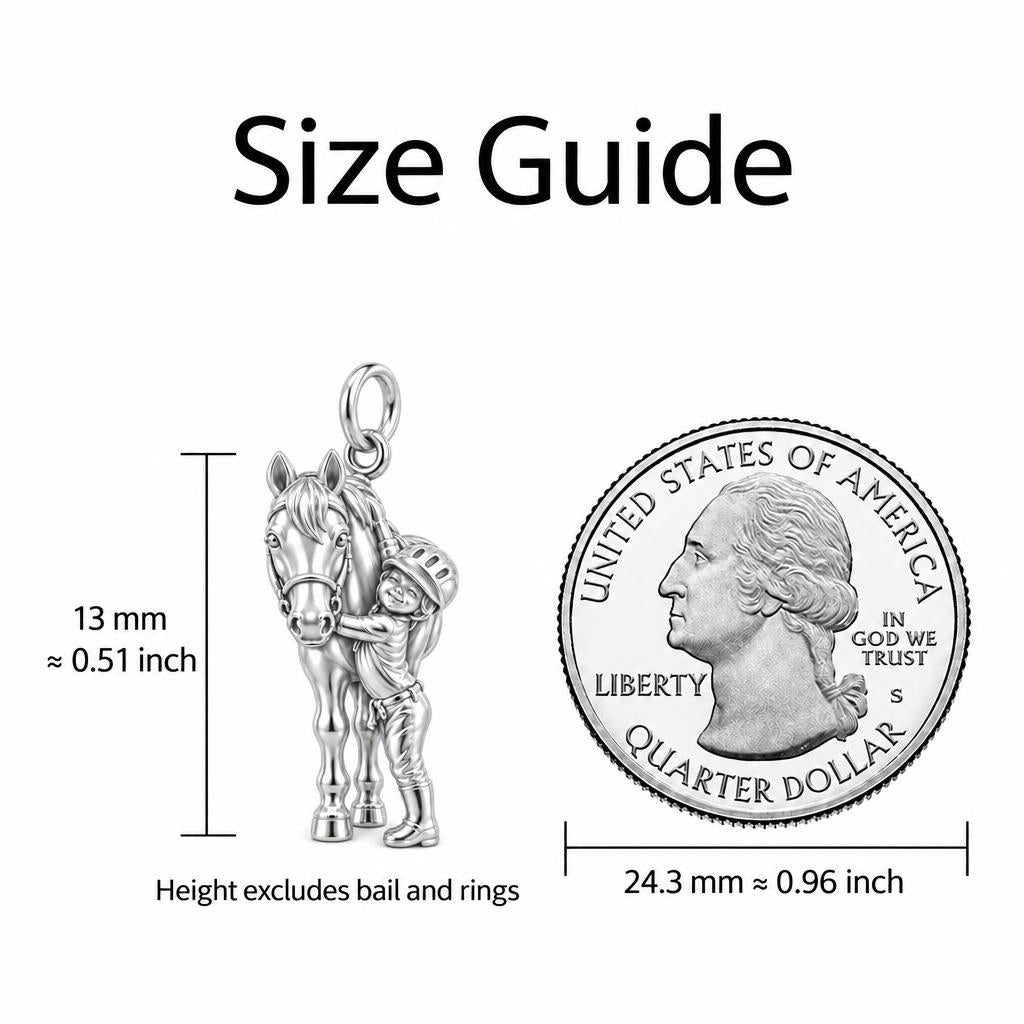 Little Rider Hug Charm Bracelet – Personalized Horse Mom Gift – size guide, 13 mm charm next to a quarter