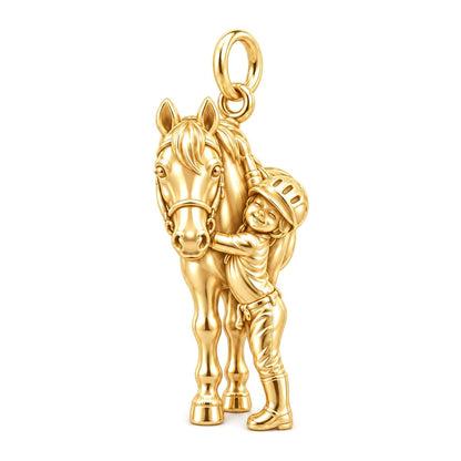 Little Rider Hug Charm Bracelet – Personalized Horse Mom Gift – 18K gold charm, front view