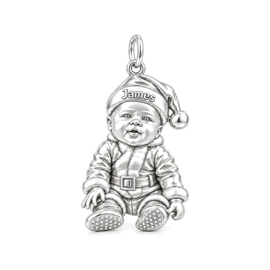 Little Santa Baby Charm Bracelet – Personalized Dog Mom Gift – silver charm, front view