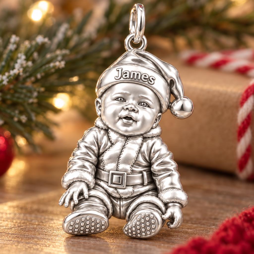 Little Santa Baby Charm Bracelet – Personalized Dog Mom Gift – macro detail of the charm