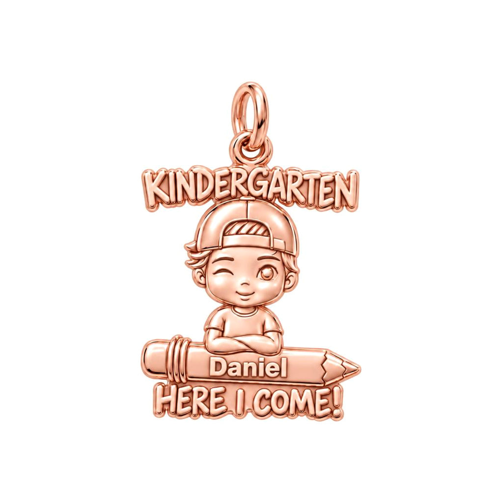 Little Scholar First Day Charm Bracelet – Personalized Mom Gift – rose gold 3 cm charm, front view