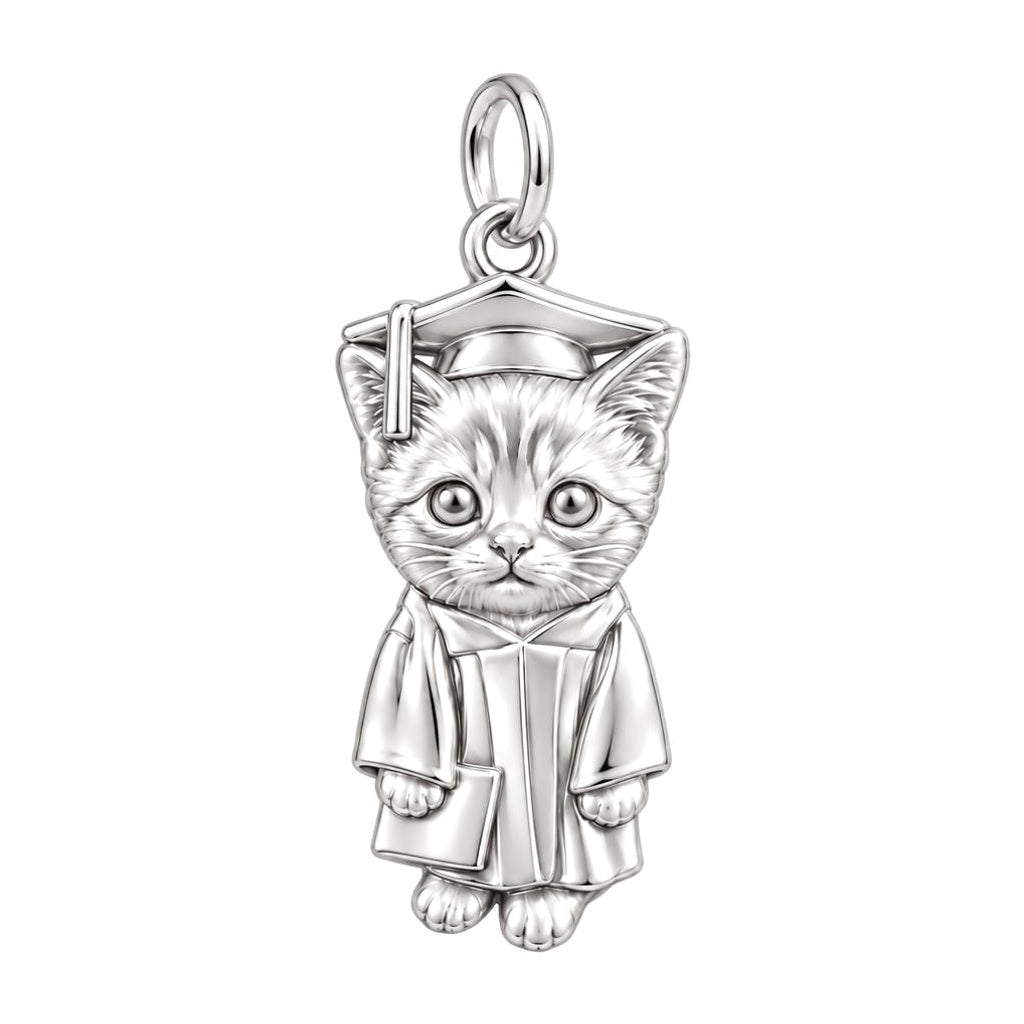 Little Scholar Pet Charm Bracelet – Personalized Grad Gift – silver charm, front view