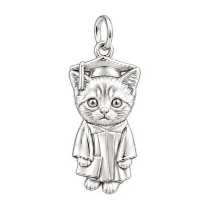 Little Scholar Pet Charm Bracelet – Personalized Grad Gift – silver charm, front view